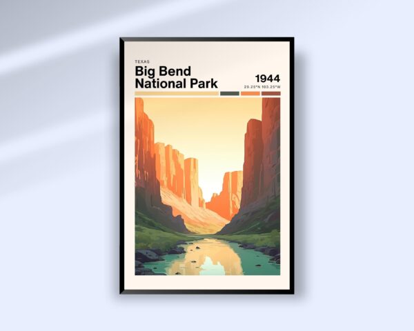 Big Bend National Park Retro Travel Poster, Mid Century Modern Digital Art, Texas Landscape Wall Art Digital Download